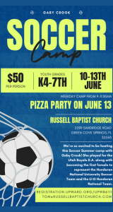 Gabby Crook Soccer Camp - Russell Baptist Church