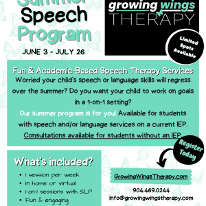 Growing Wings Therapy Summer Speech Program