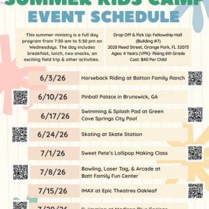 Orange Park Methodist Church Wednesday Summer Kids Camp